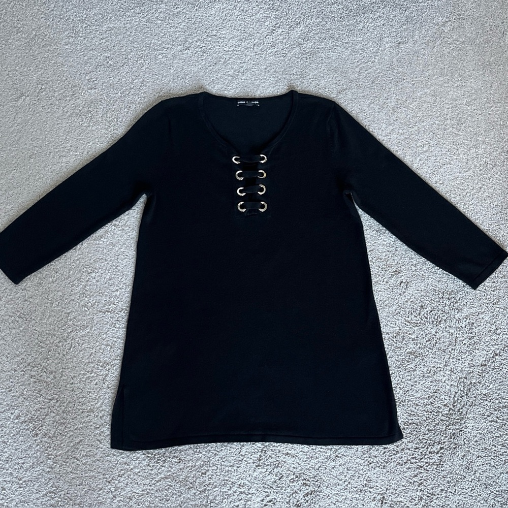 Cable & Gauge Black w/Silver Hardware 3/4 Sleeve Knit Tunic Pullover Size M